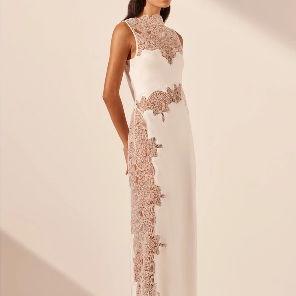 Shona Joy White and Brown Lace Maxi Dress - Picture 2 of 11